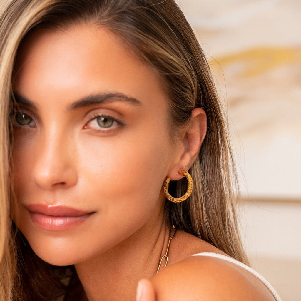 Brincos de Argola de Malha Banhado a Ouro 18k