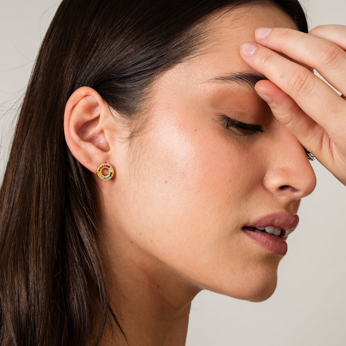 Brinco Pedras Colorida de Zircônia Banhado a Ouro 18K