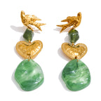 Brinco Coração Verde Alado