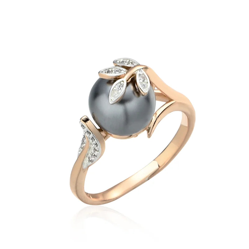 Anel Elegante de Pérola com Zircônia