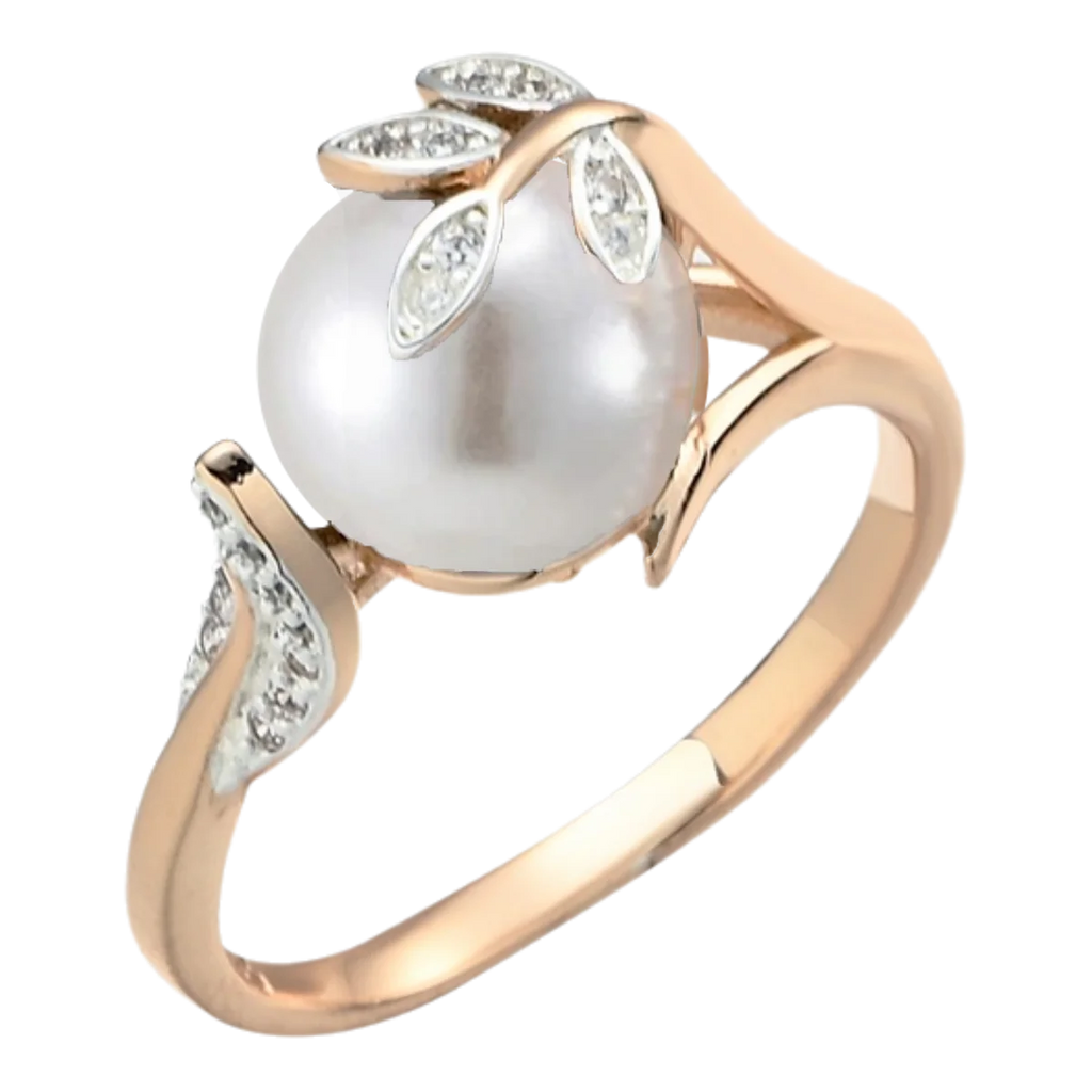 Anel Elegante de Pérola com Zircônia